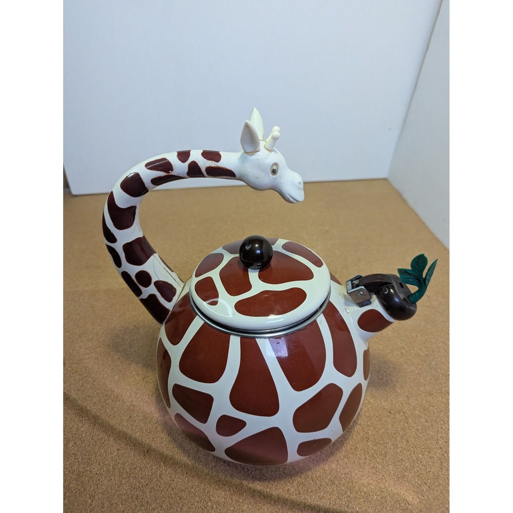 Vintage Giraffe Whistling Tea Kettle Enamel Stovetop Animal Safari Kitchen Decor - Picture 2 of 9